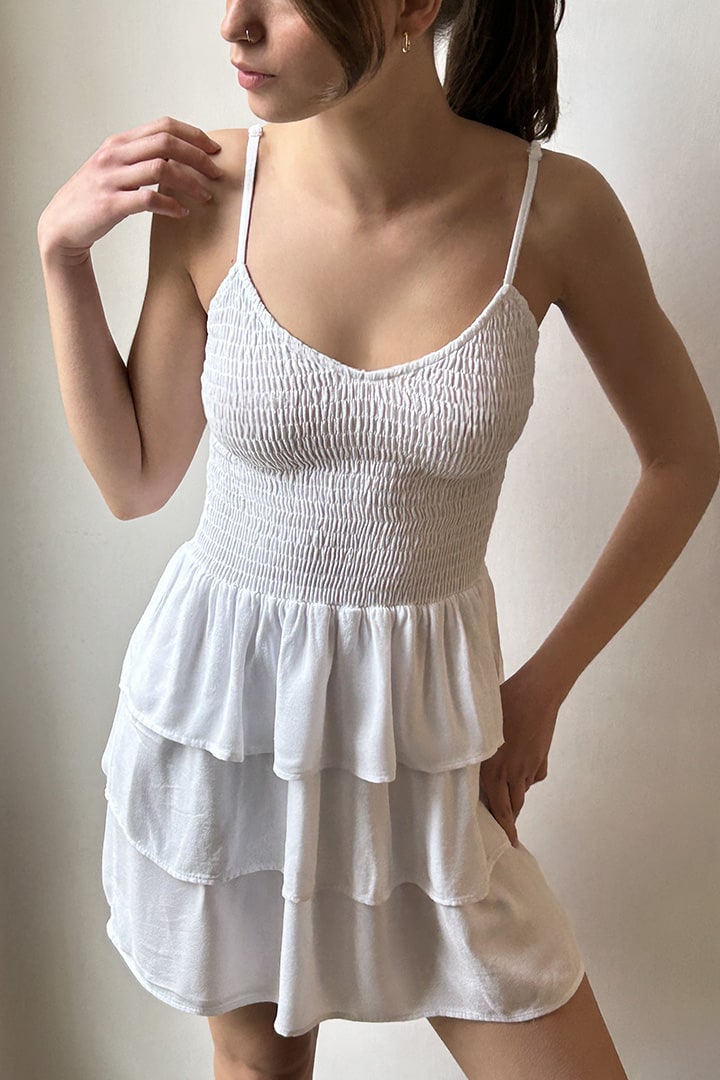 LAYERED SHIRRED DRESS