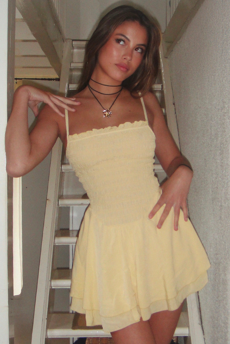 YELLOW SHIRRED DRESS