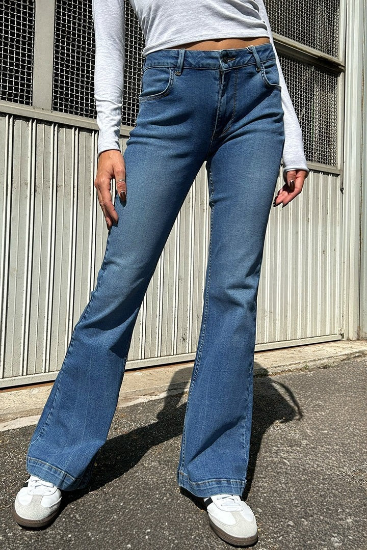 DENIM HIGH WAIST FLARED JEANS