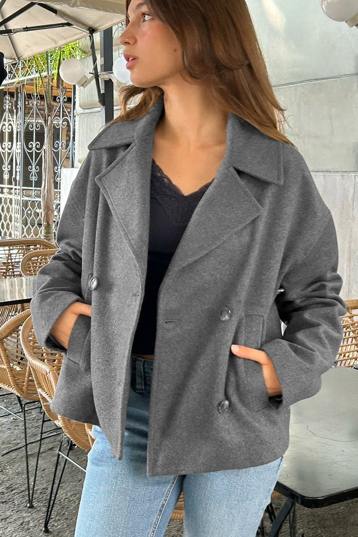 GREY DOUBLE-BREASTED COAT WITH SIDE POCKETS