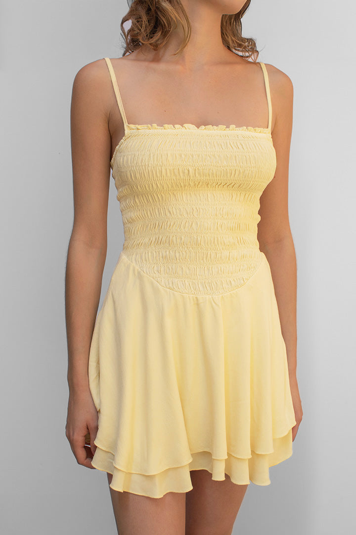 YELLOW SHIRRED DRESS