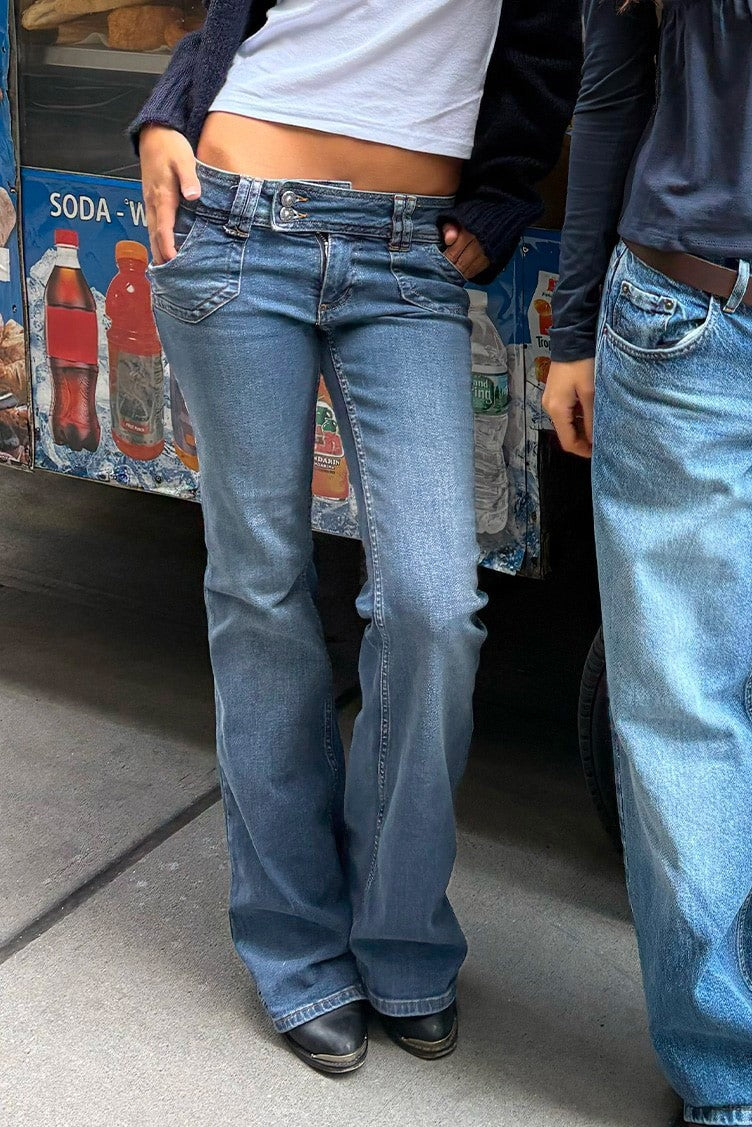 DENIM DOUBLE-BUTTON FLARED JEANS