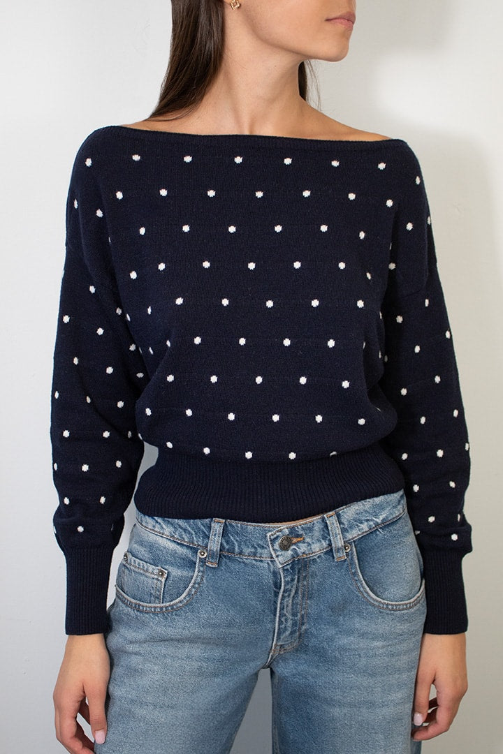 POLKA DOT BOAT NECK SWEATER