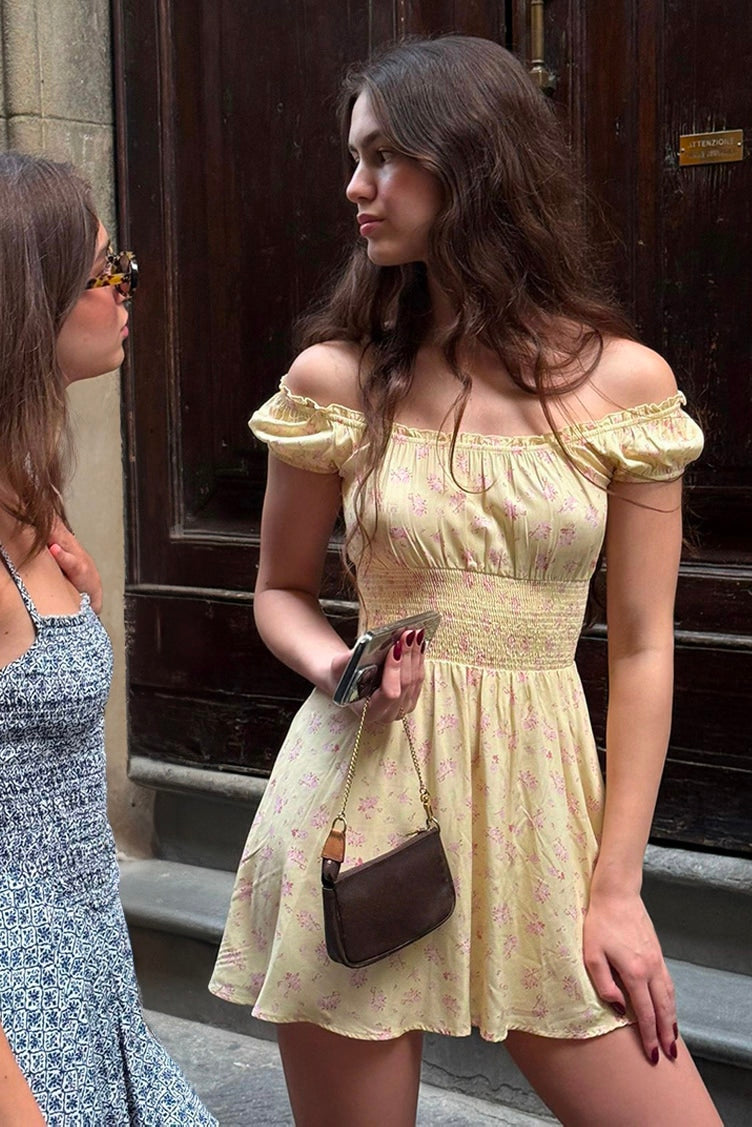 FLOWERS SHIRRED DRESS