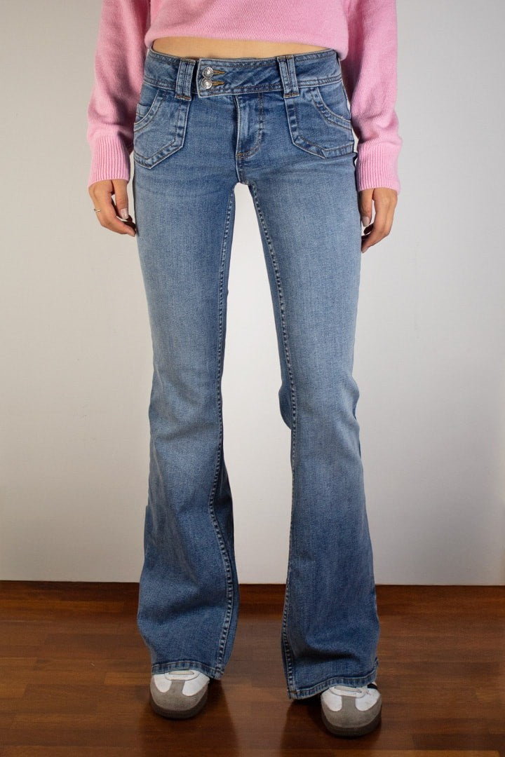 DENIM DOUBLE-BUTTON FLARED JEANS