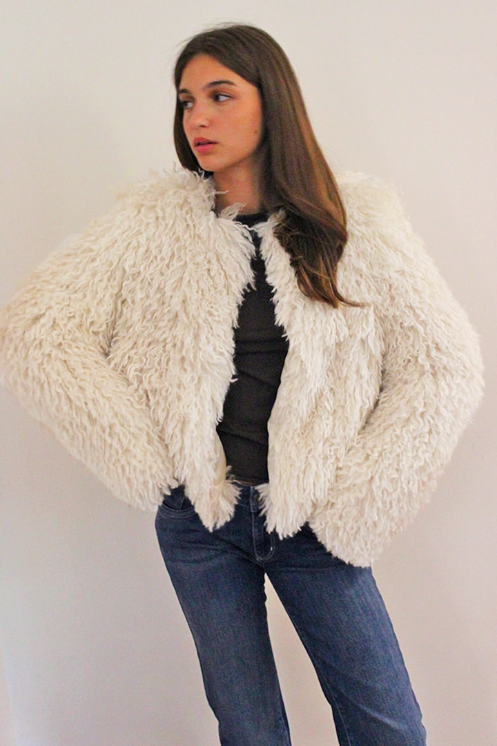 FRINGED FAUX FUR JACKET