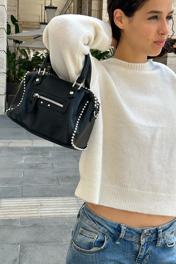 BLACK LEATHER STUDDED BAG