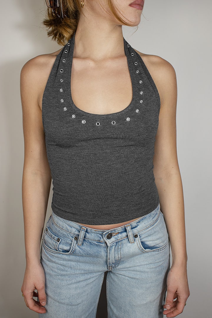 CROWL NECK TOP WITH STUDS