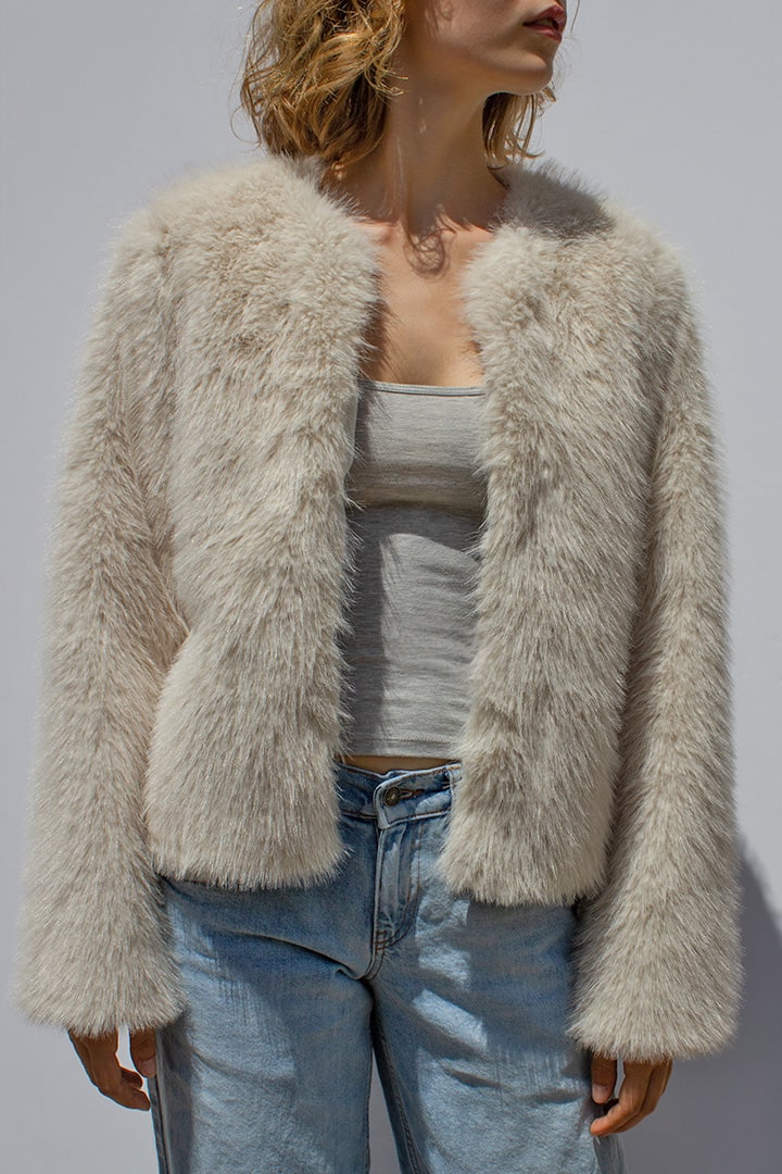 FAUX FUR CREWNECK JACKET