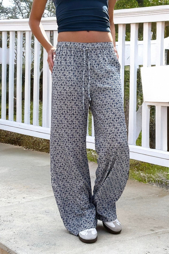 PRINTED COULISSE WIDE LEG PANTS