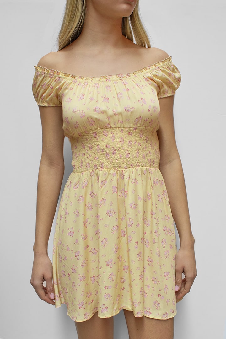FLOWERS SHIRRED DRESS