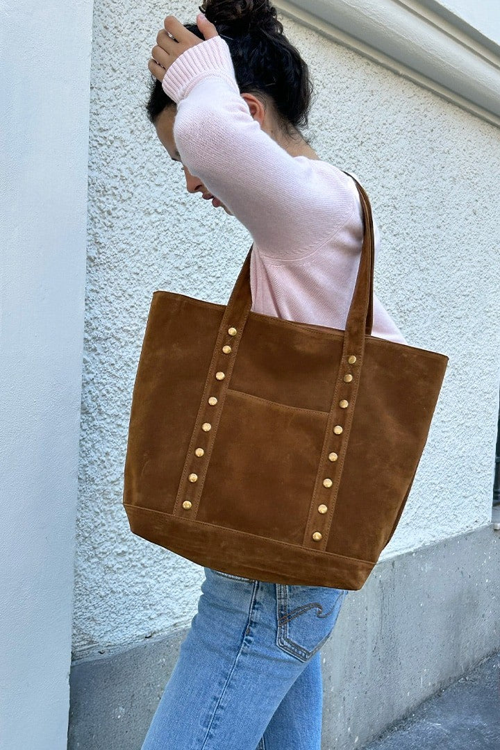 TOBACCO STUDDED SHOPPER BAG